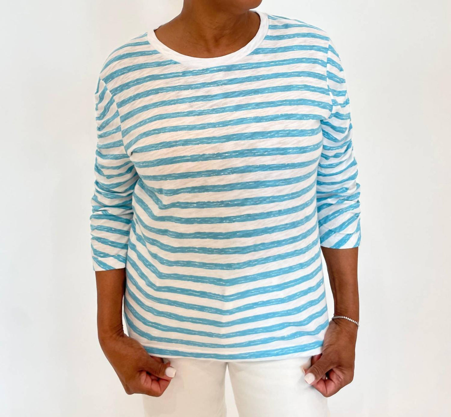 Elliott Lauren - Stripe Ruched Sleeve Tee