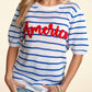 Haptics - America Puffy Embroidery Stripe Top
