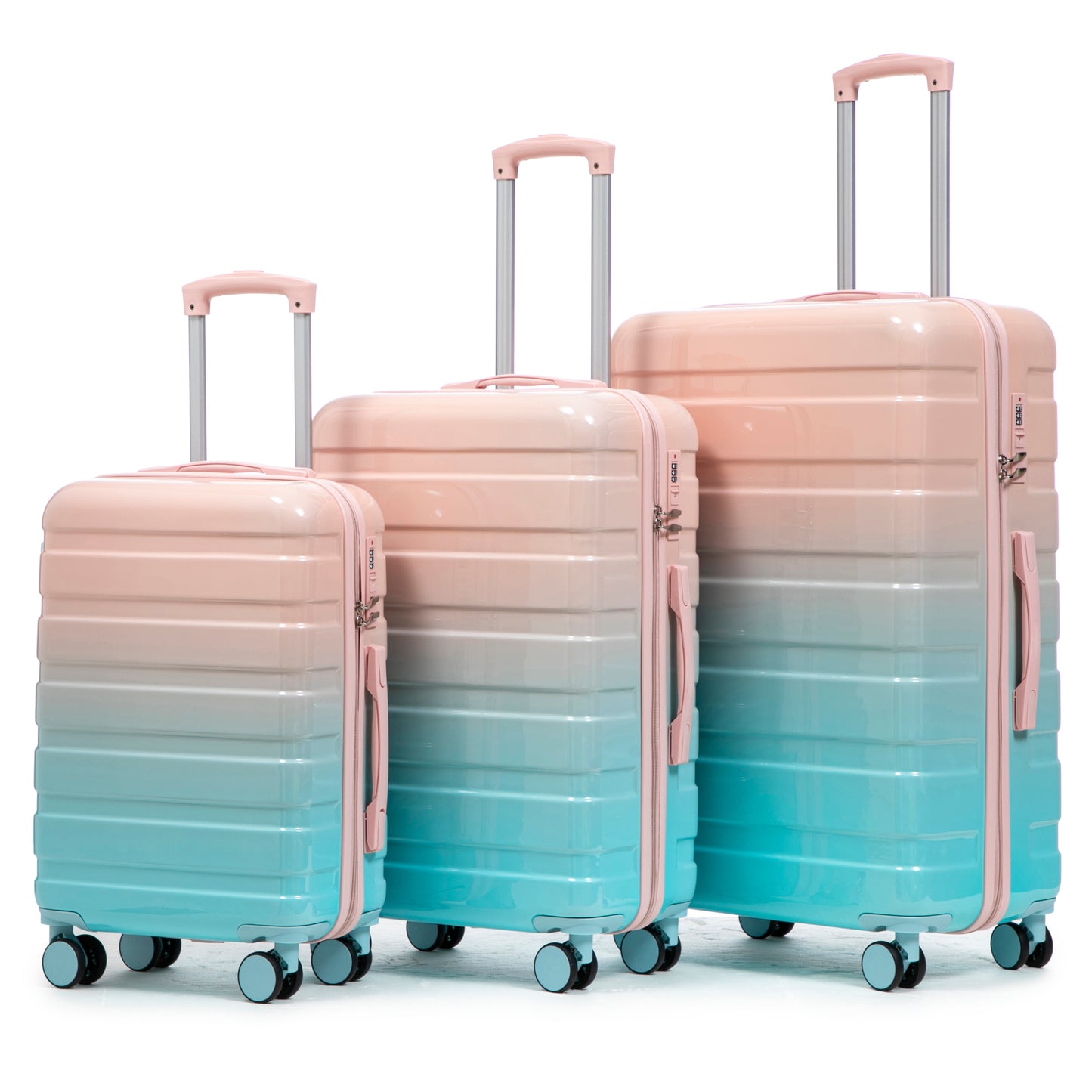 3-Piece Luggage Set – 20" / 24" / 28" ABS Spinner Suitcase with 360° Wheels & Combination Lock (Blue+Pink)