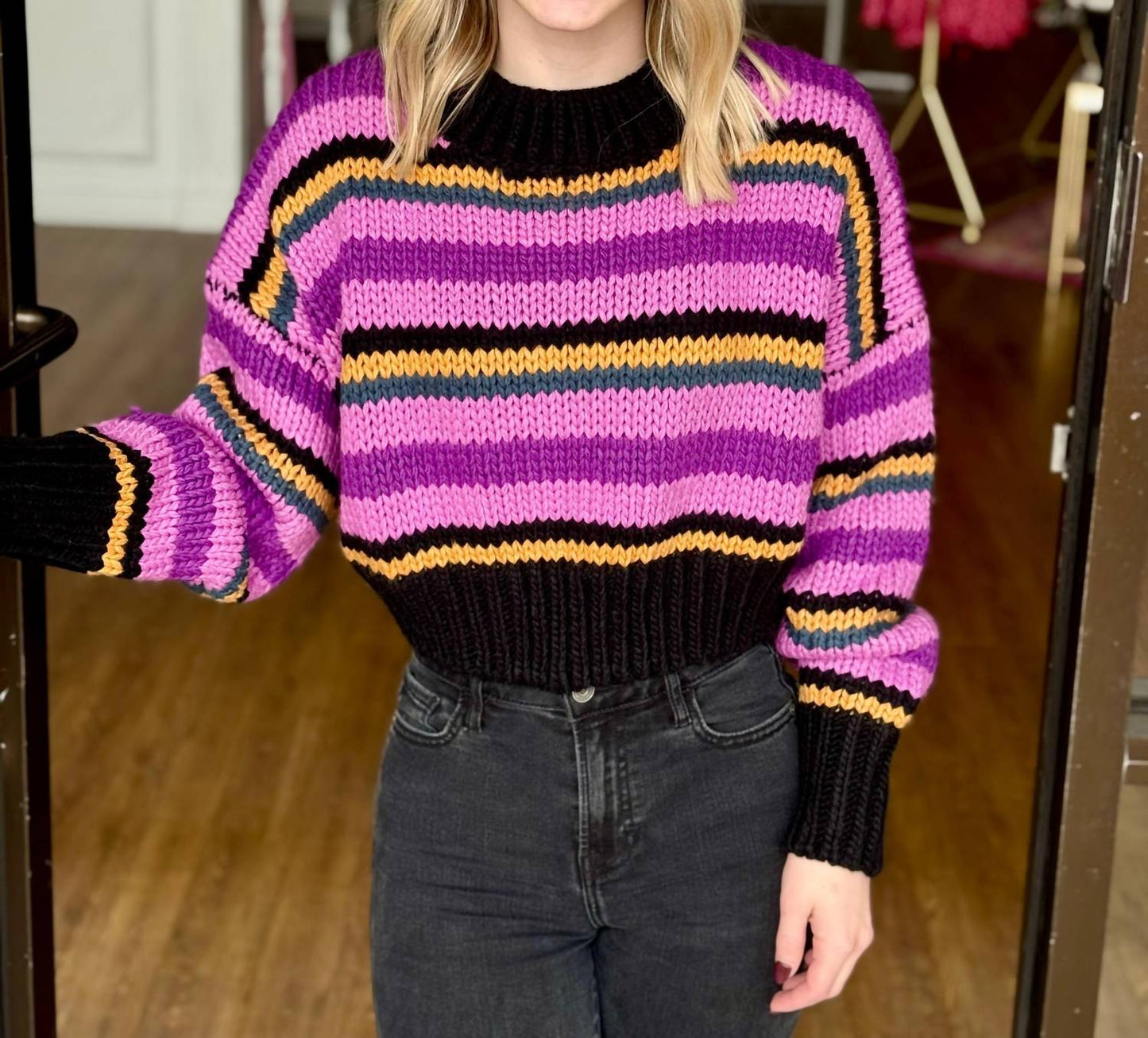 Elan - Pansy Stripe Long Sleeve Sweater