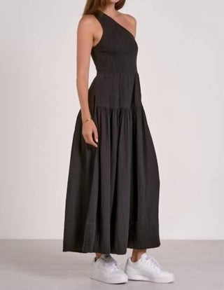 Elan - Black Gauze One-strap Smocked Dress