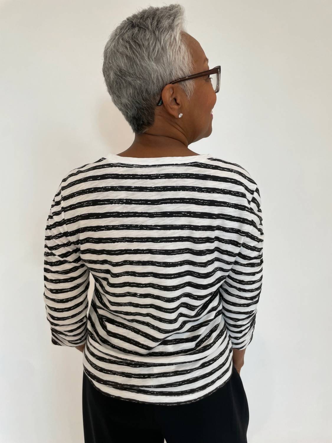 Elliott Lauren - Stripe Ruched Sleeve Tee