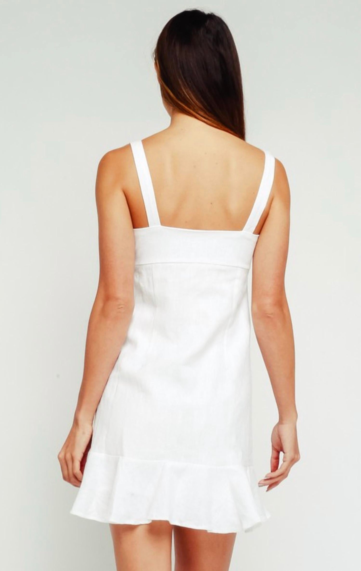 Olivaceous - Button-Up Flare Dress features a ruffled hem and sweetheart bust