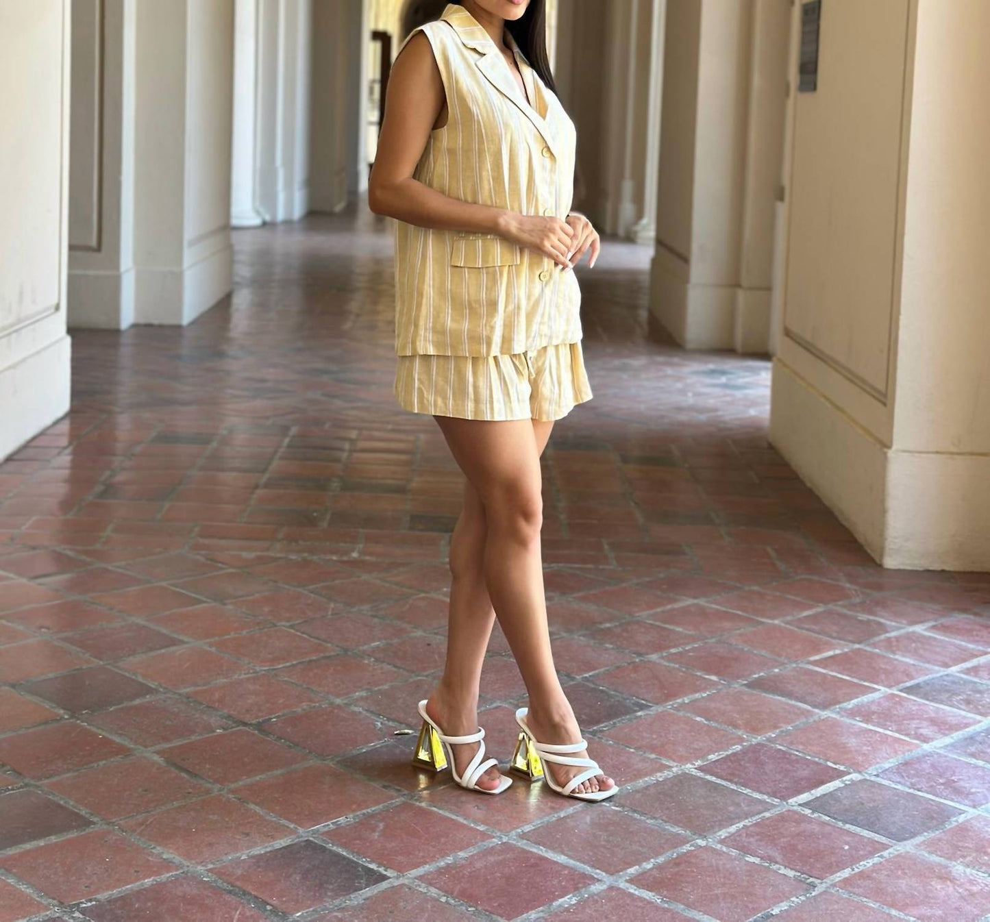 A.C.G. Los Angeles - Linnen Stripe Paper Bag Detail Shorts & Vest Set