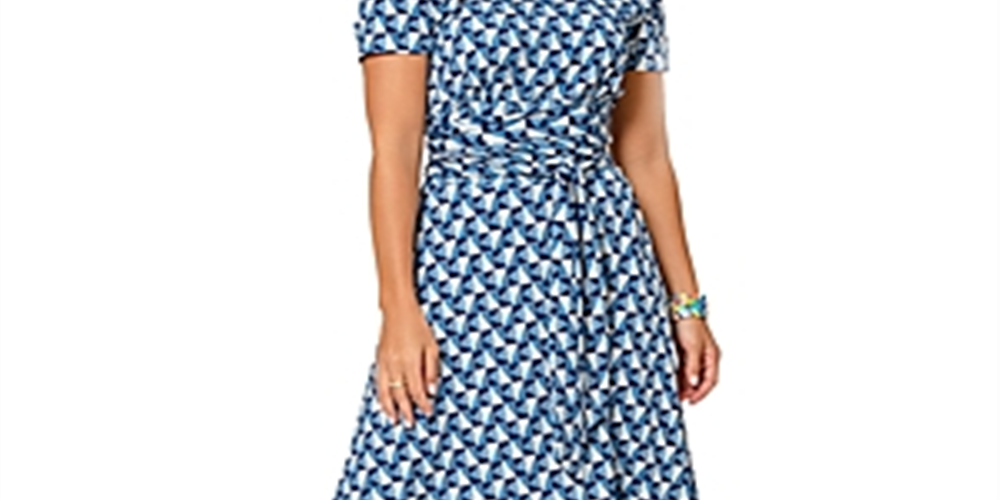 Leota Women's Brittany Dress in Sunrise Geo Sea of Belize Marshmallow Blue Size S