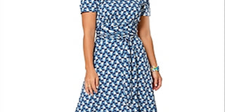 Leota Women's Brittany Dress in Sunrise Geo Sea of Belize Marshmallow Blue Size S
