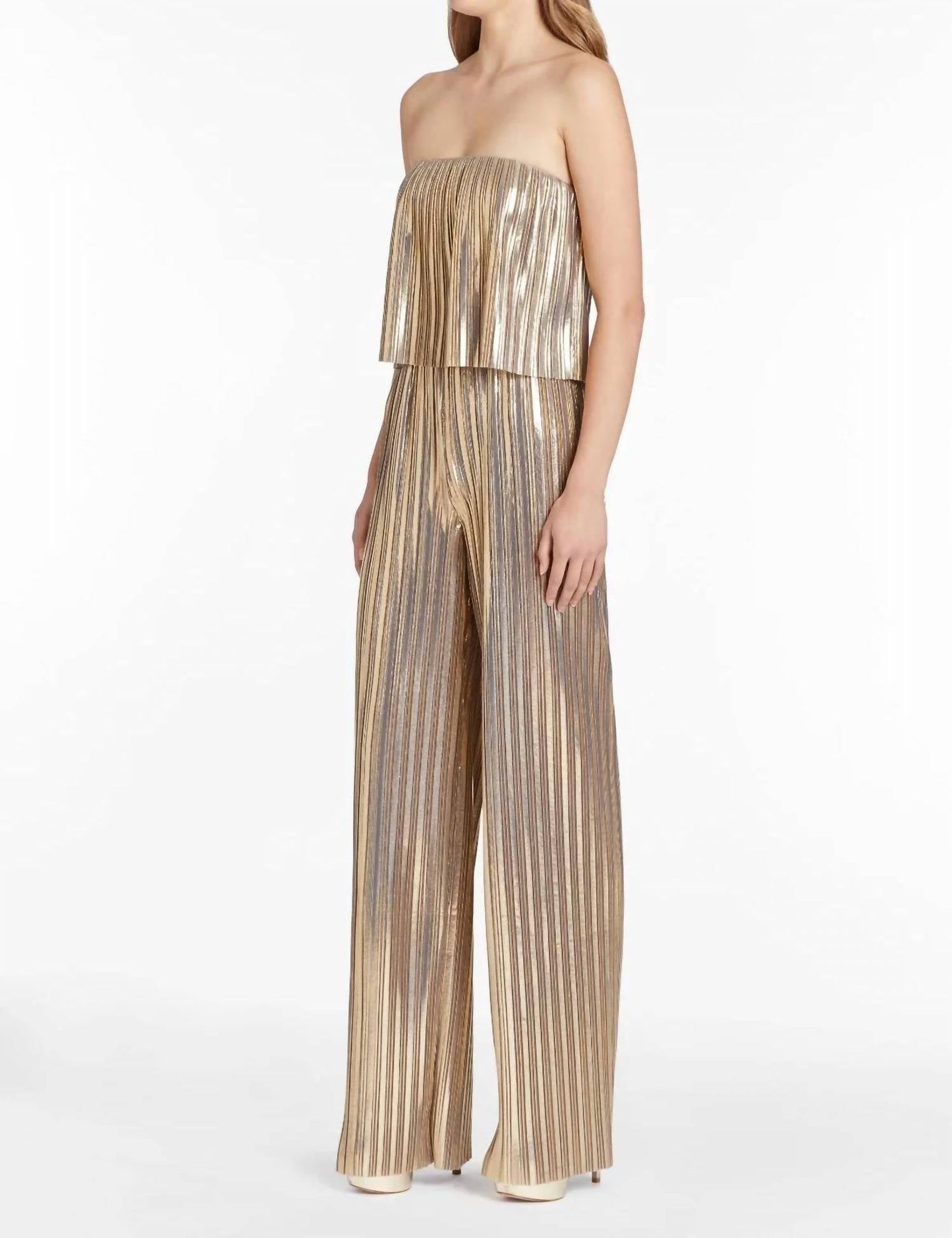 Amanda Uprichard - Collina Metallic Strapless Jumpsuit