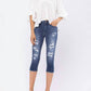 Judy Blue - Mid-rise Contrast Patch Skinny Capri Jeans