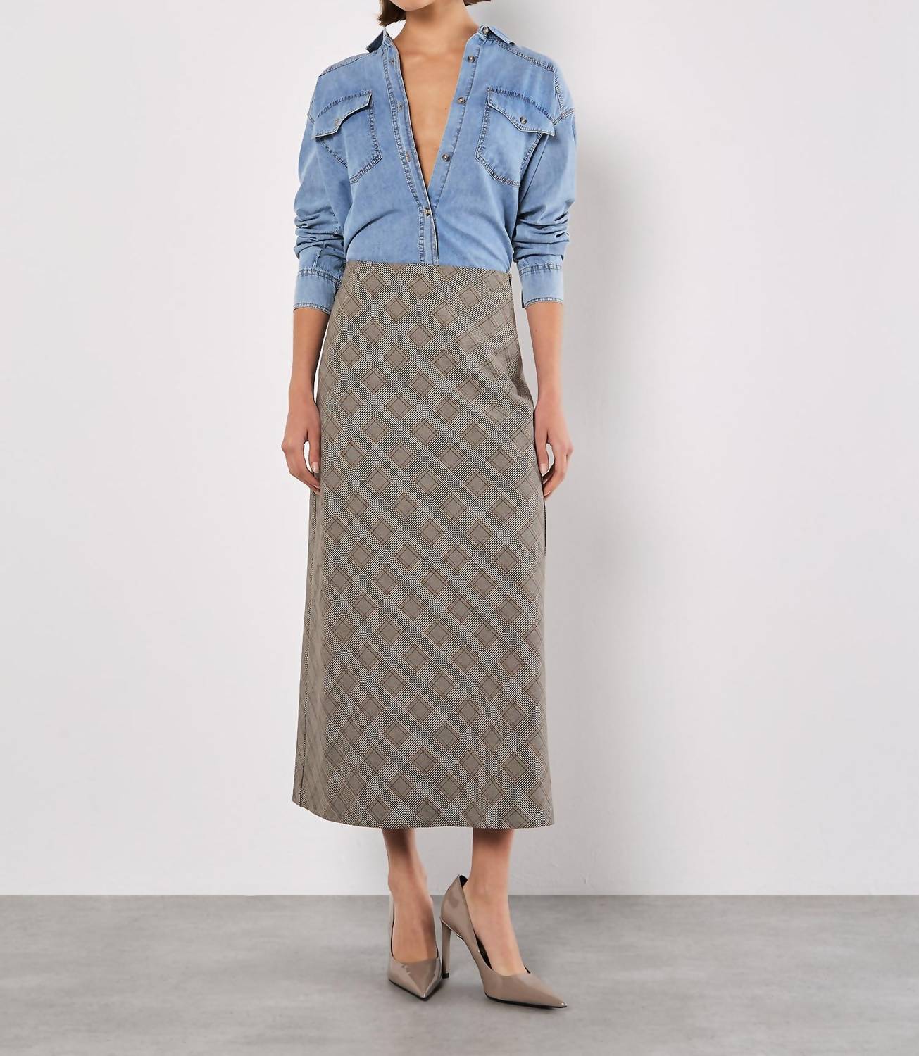 Apricot - Heritage Check Bias Maxi Skirt
