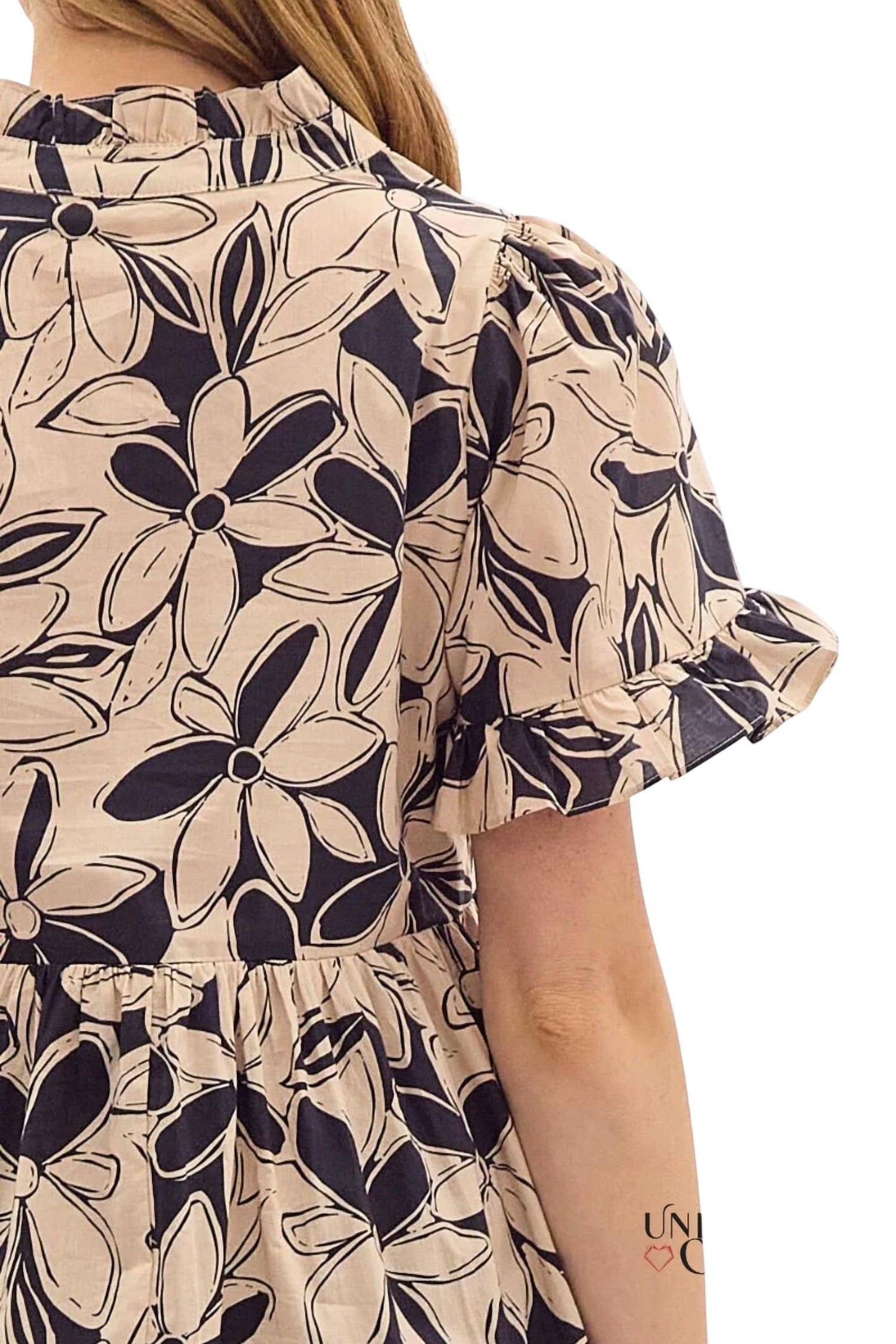 Entro - Heather Floral Print Ruffle Collar Mini Dress