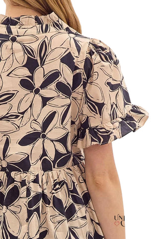 Entro - Heather Floral Print Ruffle Collar Mini Dress