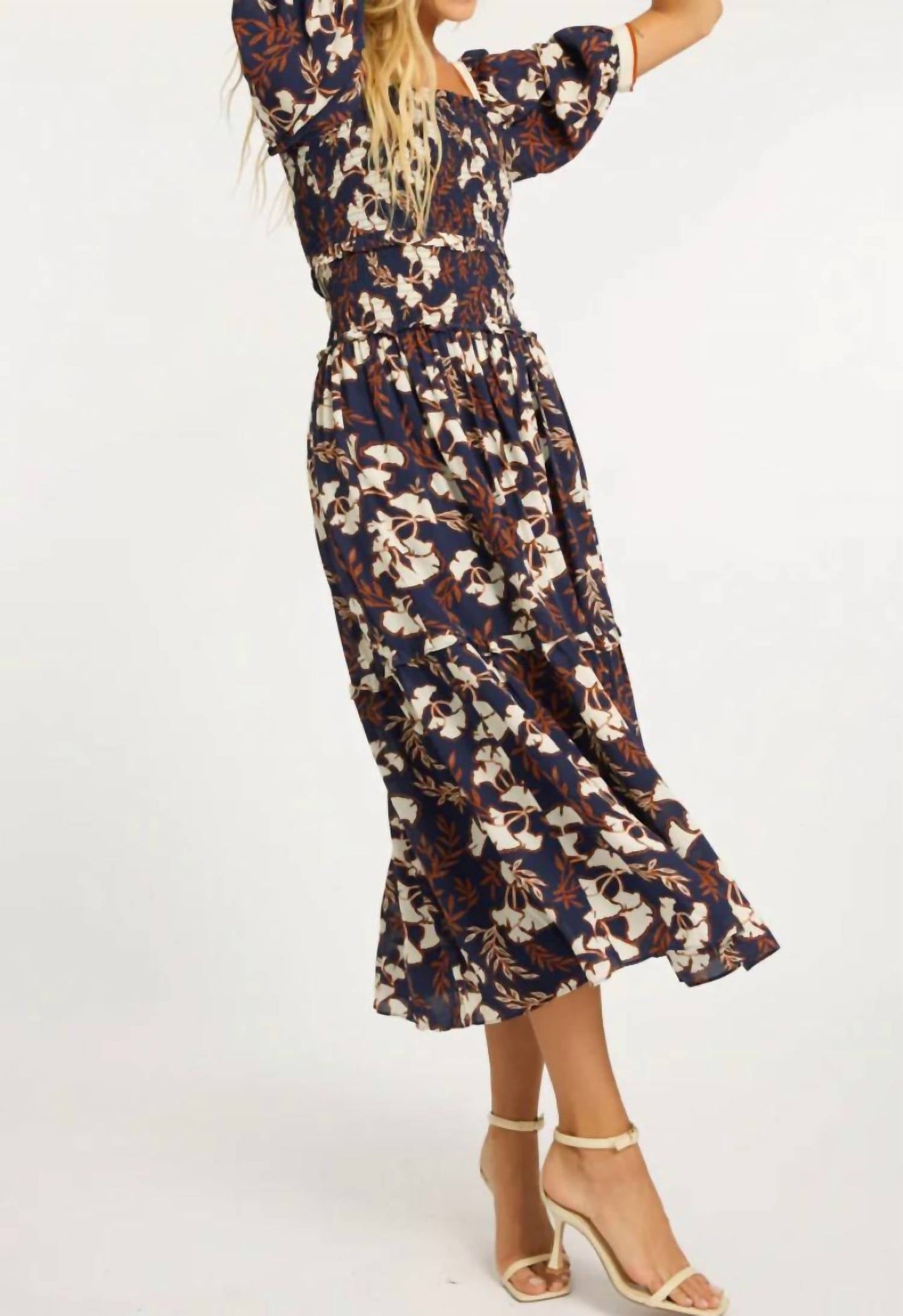 Caballero - Oceane Puff Sleeves Midi Dress