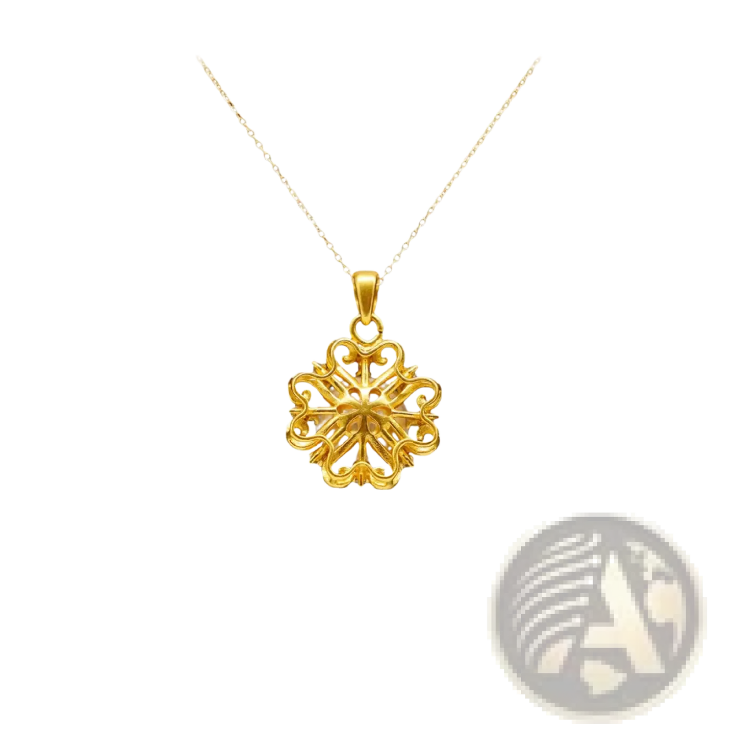 24k Gold Sun and Pearl Floral Pendant Necklace
