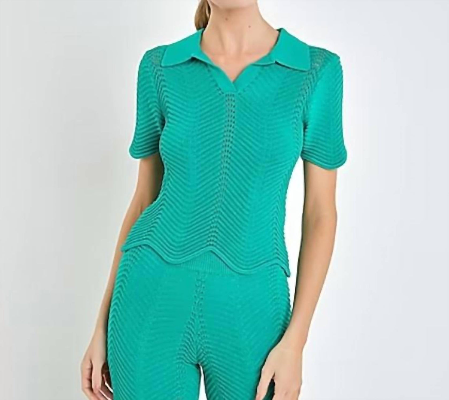 English Factory - Scallop Detail Crochet Knit Top