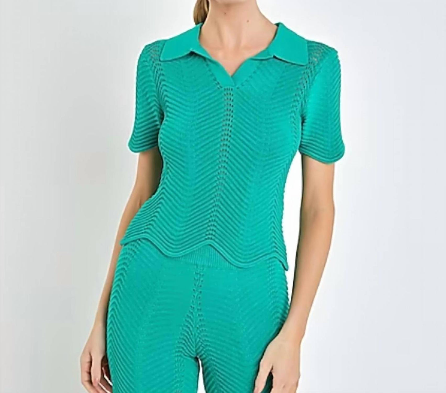 English Factory - Scallop Detail Crochet Knit Top