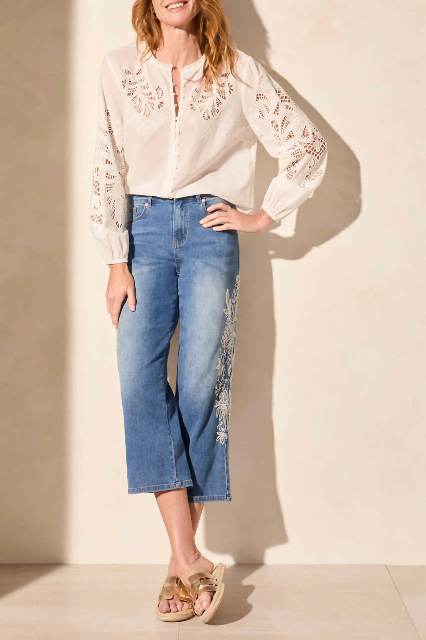 Tribal - Audrey Girlfriend Crop Jeans With Embroidery