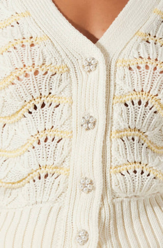 Astr - Janira Wavy Stripe Pointelle Cardigan