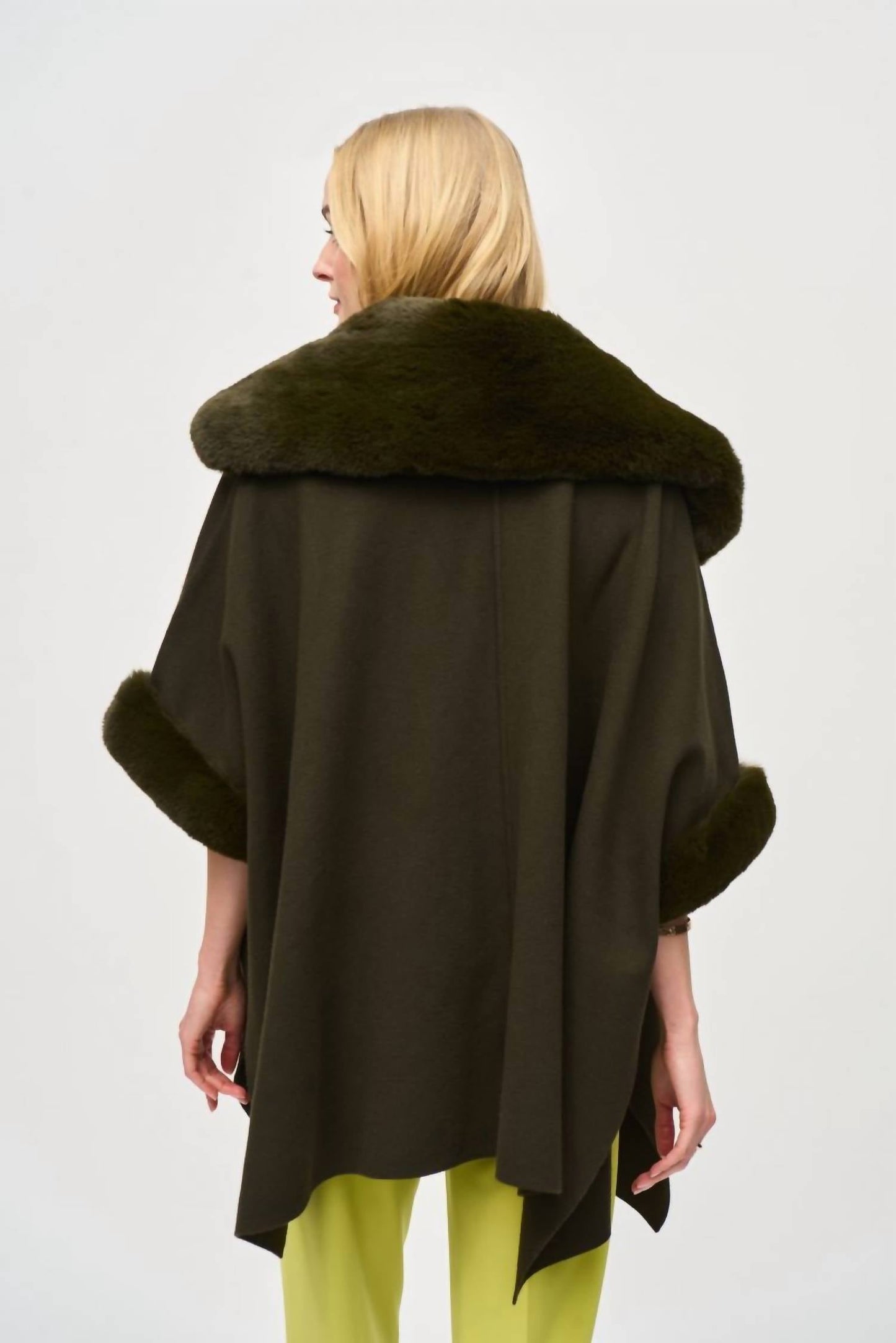 Joseph Ribkoff - Faux Fur Trim Oversized Three Quarter Sleeve Cape
