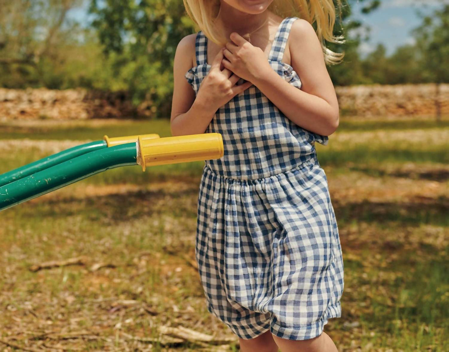 Búho - Girl's Gingham Muslin Jumpsuit