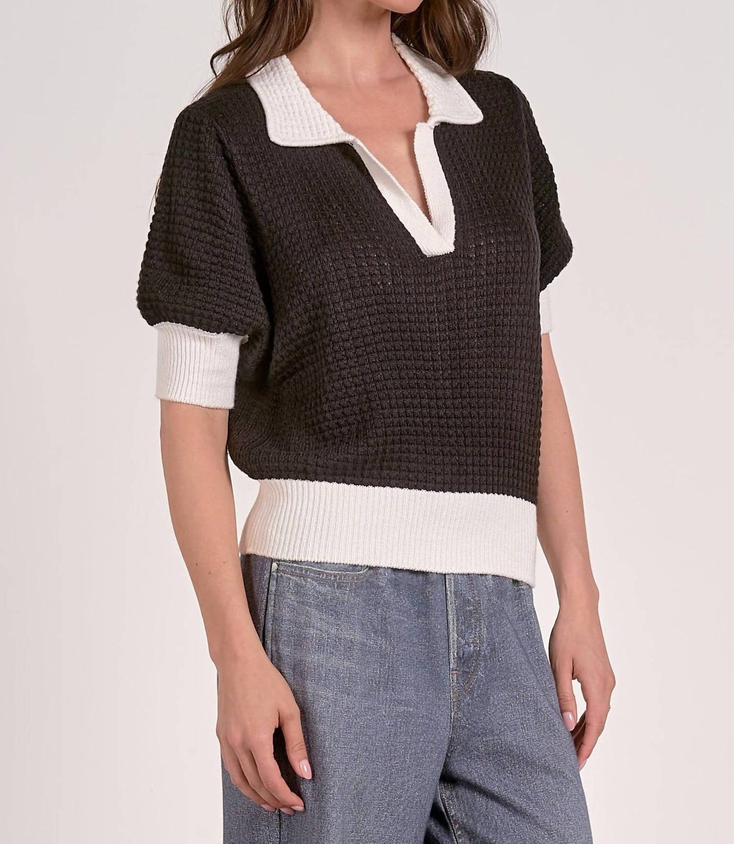 Elan - Color Block Short Sleeve Sweater