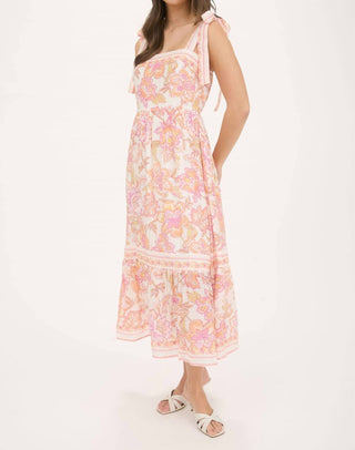 Blu Pepper - Floral Trim Detail Tie Strap Midi Dress