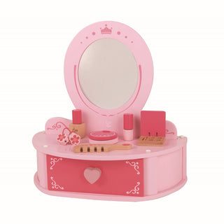 Hape Petite Pink Vanity Toy Wooden Beauty Counter with Mirror and Accessories