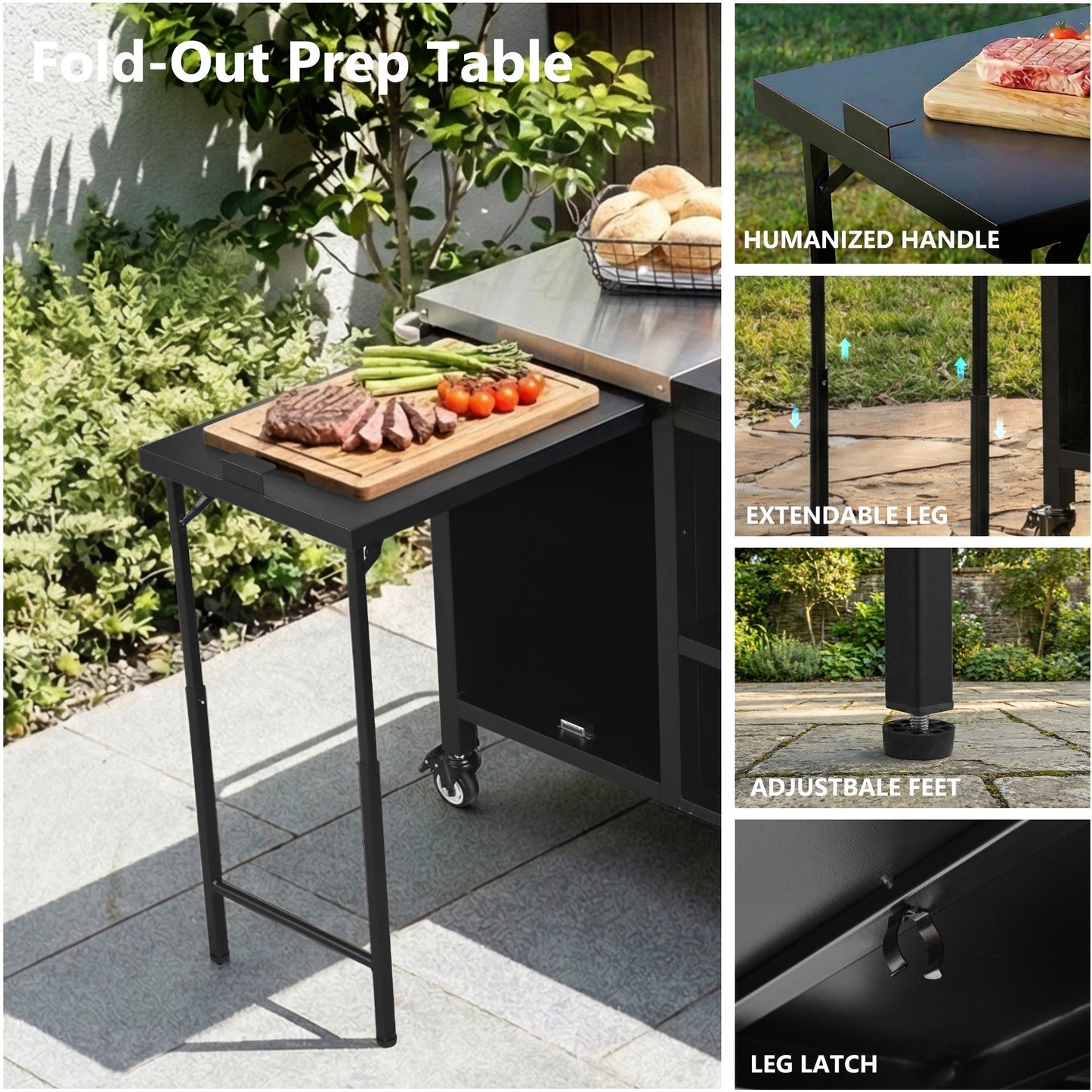 K&K 72.4' Large Grill Table for Big Green Egg