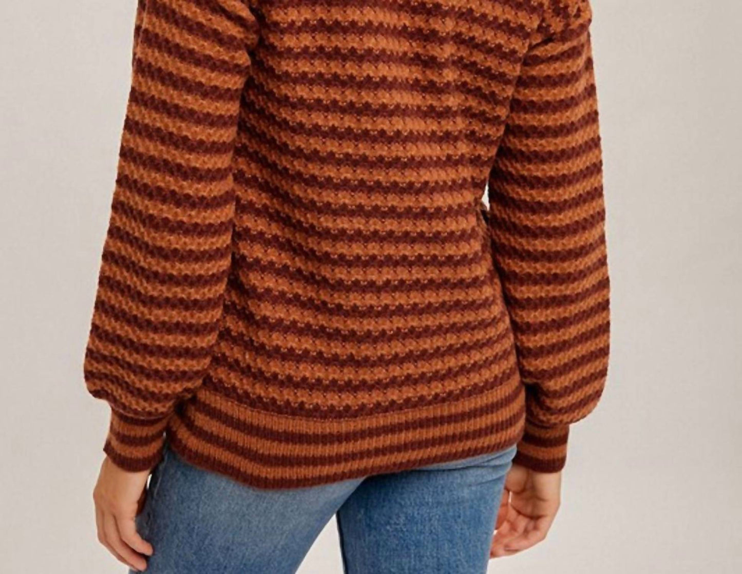 Hem & Thread - V-neck Striped Bubble Sleeve Sweater