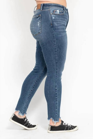 Judy Blue - Plus Size Hi Waist Skinny Shark Bite Hem Jean