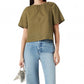 Frame - DRAPED SHORT SLEEVE COTTON BLOUSE