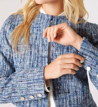 Apricot - Textured Tweed Collarless Blazer