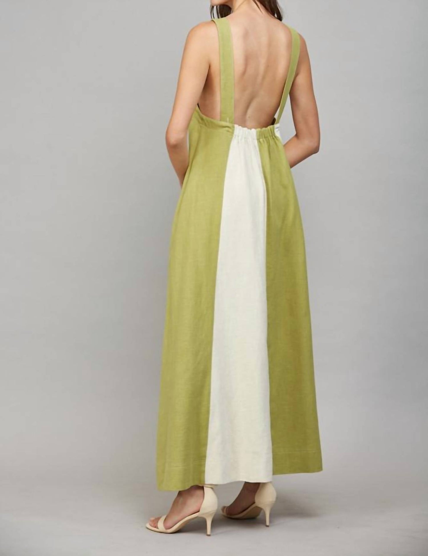 Fate - Linen Blend Colorblock A-line Halter Dress