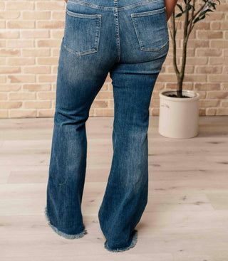 Judy Blue - High Waist Control Top Frayed Hem Flare Jeans
