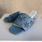 Oasis Society - Women's Manila Denim Eyelet Flower Heel Sandals
