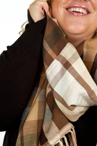 Echo - Patched Plaid Wrap With Fringe