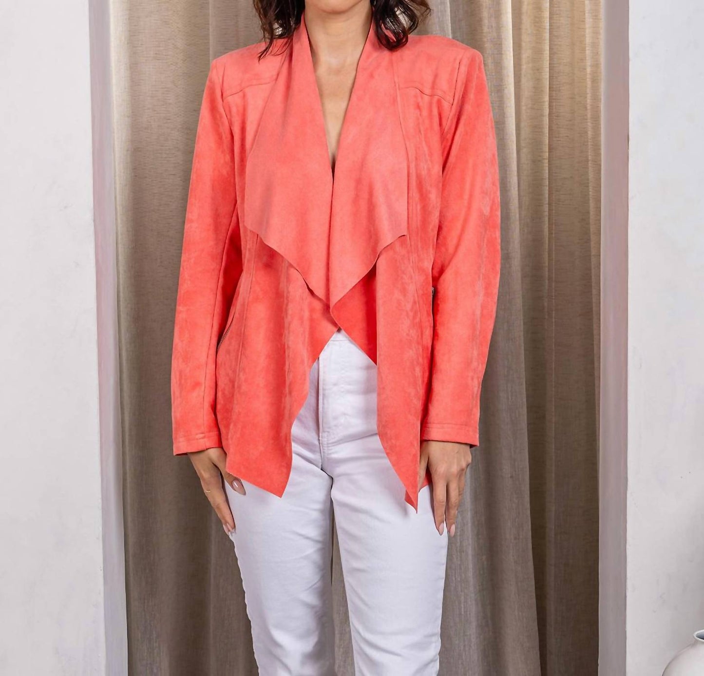 Paparazzi - Faux Suede Drape Front Jacket