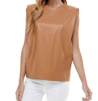 Tcec - Tammy Pleather Sleeveless Power Shoulder Top