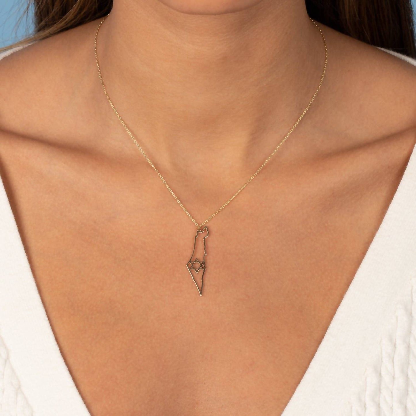 Adina Eden - Cutout Star Of David Map Of Israel Necklace 14K