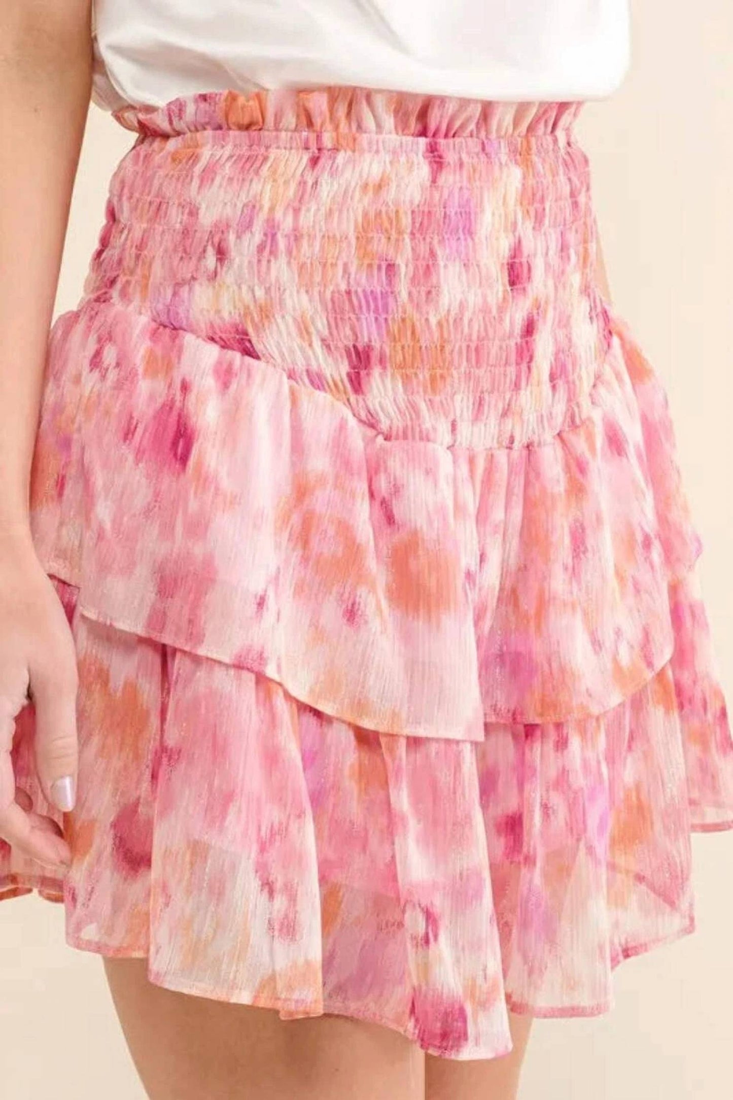 And The Why - Printed Lurex Tiered Skort