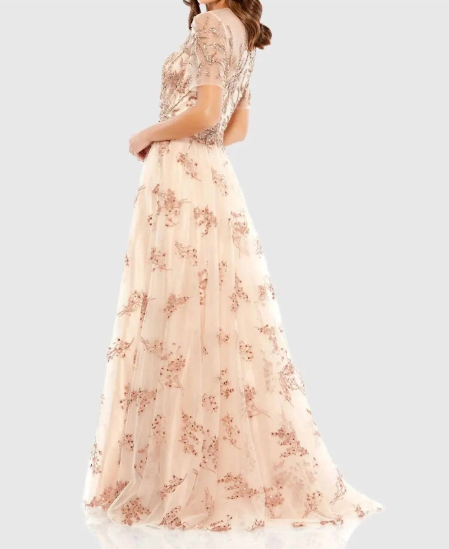 Mac Duggal - Embellished Illusion Short Sleeve A Line Gown