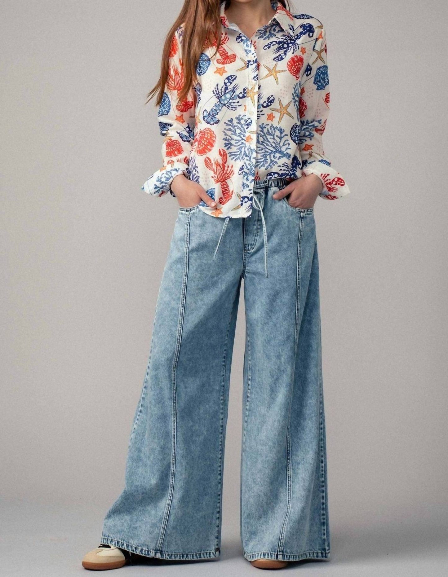 Bella Closet - Ocean Shell & Lobster Button Shirt