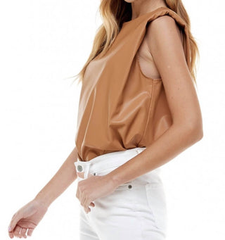 Tcec - Tammy Pleather Sleeveless Power Shoulder Top