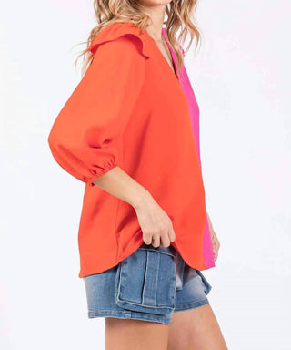 Trendsi - GeeGee Full Size Ruffle Trim Contrast Blouse