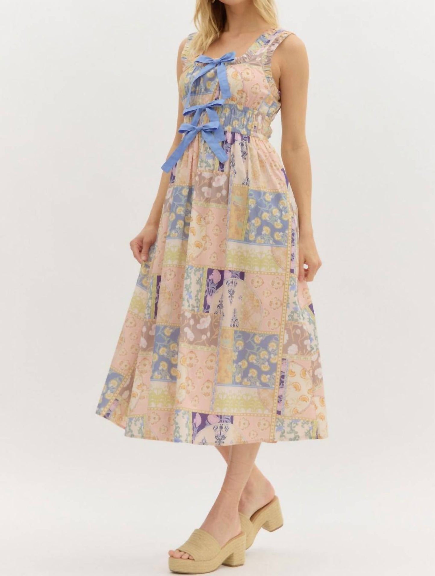 Entro - Multi-pattern Bow Detail Midi Dress