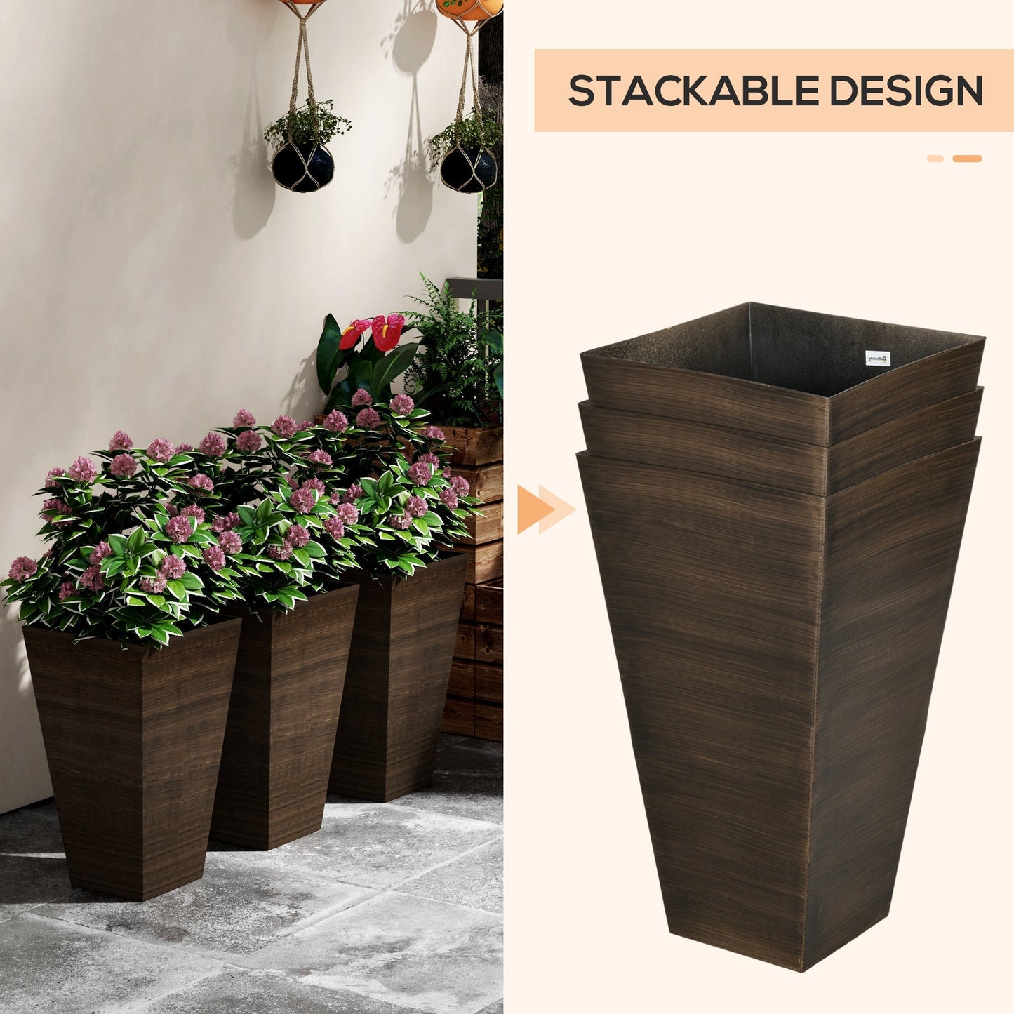 Outsunny 28" Tall Outdoor Planters - Set of 3 Large Tapered Planters