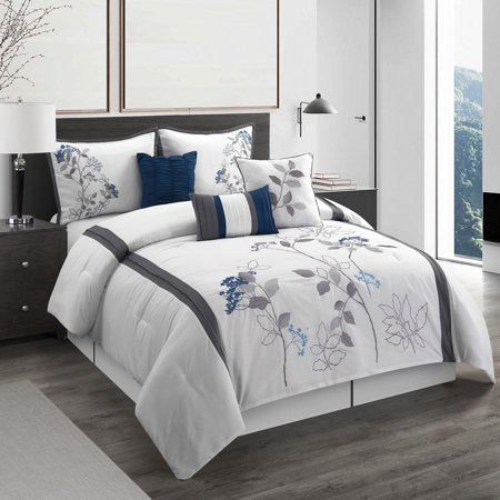 Nanshing Tracy Queen Floral Comforter Set  Navy  Grey