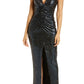 Vince Camuto Womens Navy Ruched Zippered High Slit Sleeveless Halter Full Length Evening Gown Dress Size 2