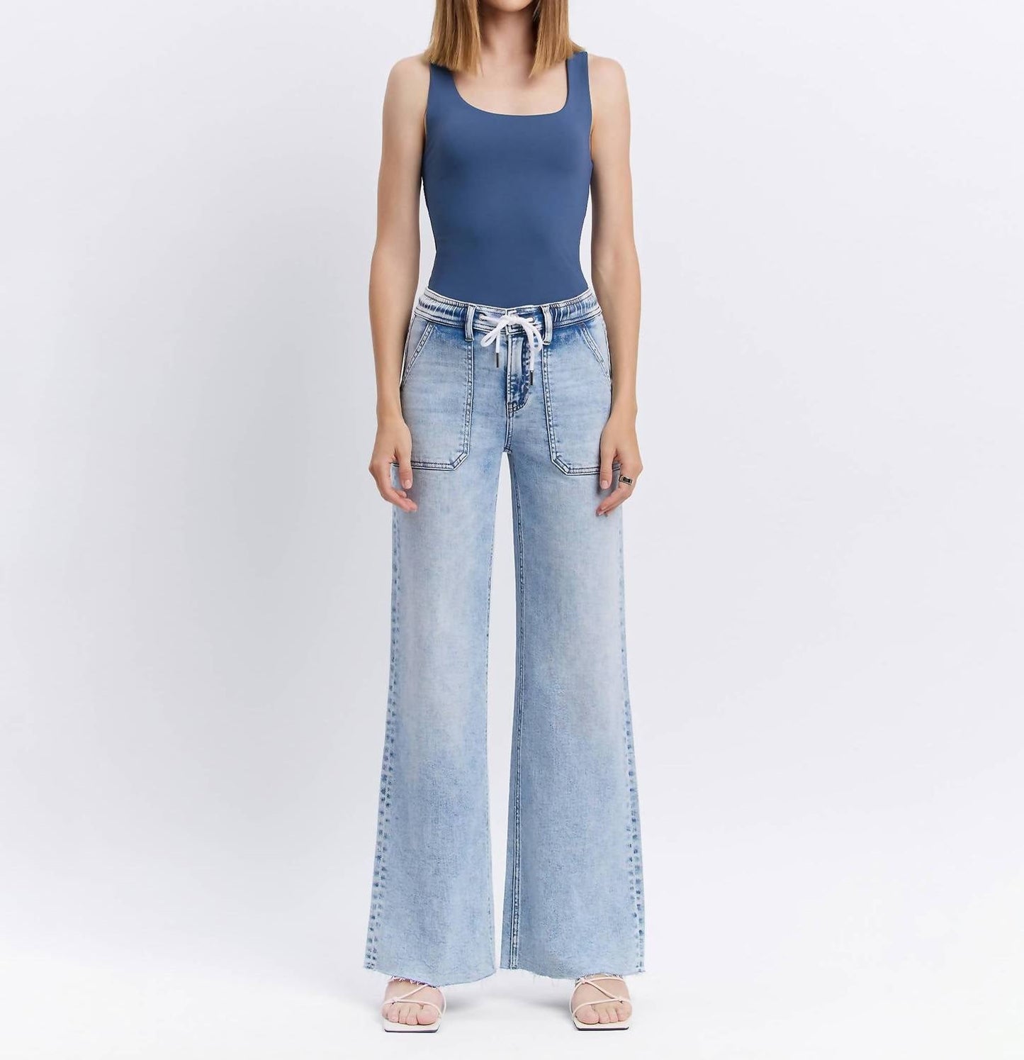 Flying Monkey - HIGH RISE DRAWSTRING WAISTBAND WIDE LEG JEANS