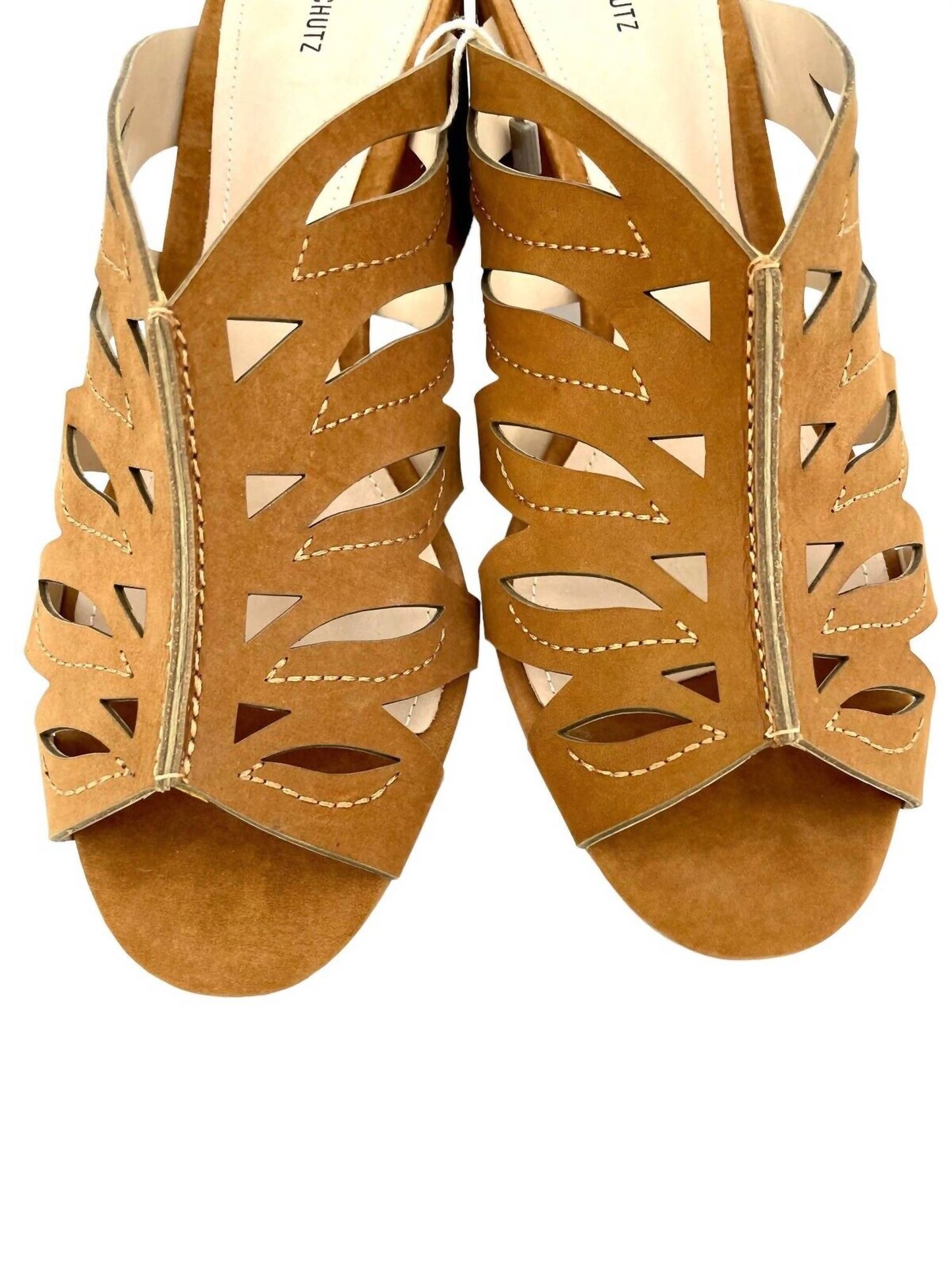 Schutz - Women's Suede Leather Open Toe Mules Laser Cut Sandals