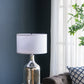 Silver Round Table Lamp with White Fabric Shade
